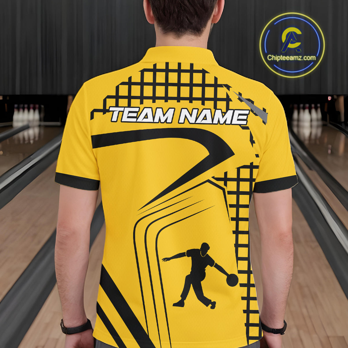 Custom Black and Yellow Bowling Shirts For Men, Personalized Team Bowling Jersey Bowler Outfit NQS10575