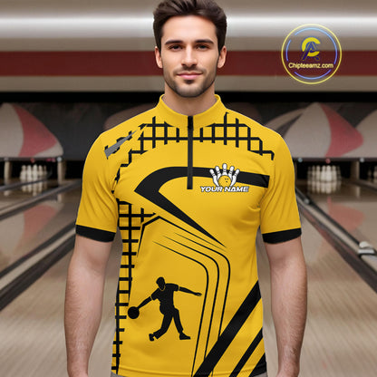 Custom Black and Yellow Bowling Shirts For Men, Personalized Team Bowling Jersey Bowler Outfit NQS10575