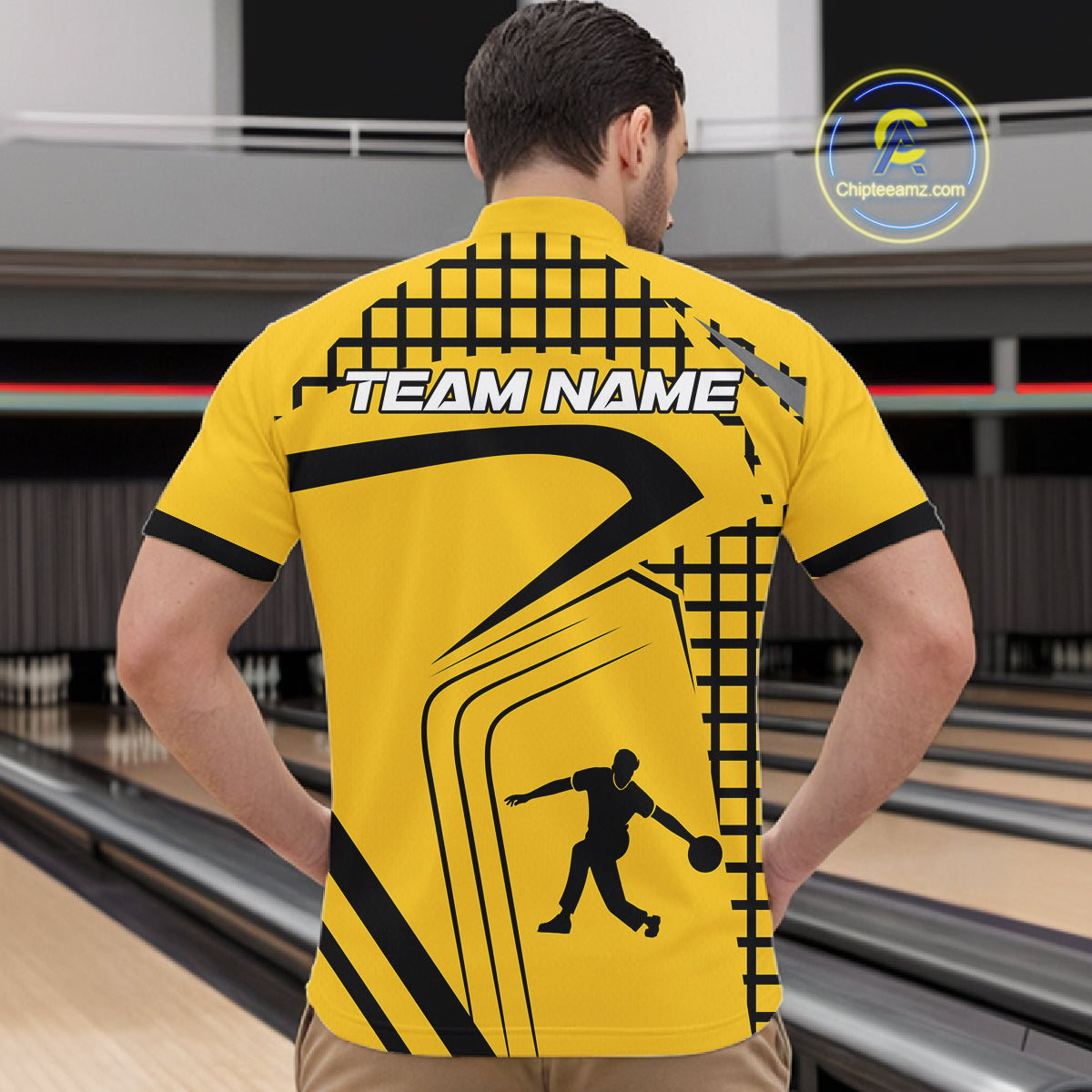 Custom Black and Yellow Bowling Shirts For Men, Personalized Team Bowling Jersey Bowler Outfit NQS10575