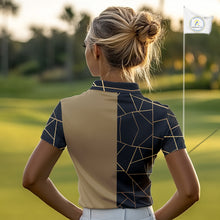 Load image into Gallery viewer, Black and Gold pattern Women Golf polo shirts custom golf attire for ladies, golfing gifts NQS10359