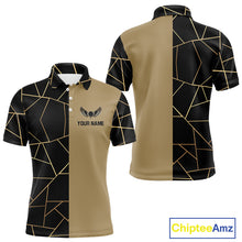 Load image into Gallery viewer, Black and Gold pattern Mens Golf polo shirts custom golf attire for men, golfing gifts NQS10359