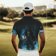 Load image into Gallery viewer, Blue Flame Skull reaper Mens Golf polo shirts custom golf top for men, best golf gifts NQS10360