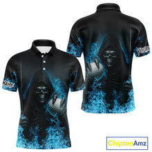 Load image into Gallery viewer, Blue Flame Skull reaper Mens Golf polo shirts custom golf top for men, best golf gifts NQS10360