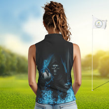Load image into Gallery viewer, Blue Flame Skull reaper Sleeveless Golf polo shirts custom golf top for ladies, best golf gifts NQS10360