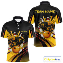 Load image into Gallery viewer, Black and Yellow Bee Bowling Polo, Quarter Zip Shirts For Men Custom Bee Bowling Team Jersey Outfit NQS10362