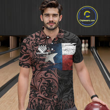 Load image into Gallery viewer, Texas Flag tribal pattern Bowling Polo, 1/4 Zip shirts for men Custom patriotic Team bowling jersey NQS10583
