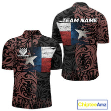 Load image into Gallery viewer, Texas Flag tribal pattern Bowling Polo, 1/4 Zip shirts for men Custom patriotic Team bowling jersey NQS10583
