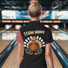 Load image into Gallery viewer, Retro Black &amp; Red Turkey Bowling Polo, Quarter Zip Shirt For Women, Thanksgiving Bowling Team Jersey NQS10370