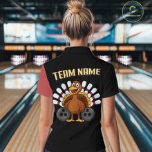 Load image into Gallery viewer, Retro Black &amp; Red Turkey Bowling Polo, Quarter Zip Shirt For Women, Thanksgiving Bowling Team Jersey NQS10370