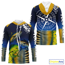 Load image into Gallery viewer, Personalized Mahi Mahi, Wahoo, Tuna scales blue Fishing Shirts, compass offshore tournament Shirts NQS10371