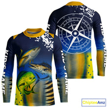 Load image into Gallery viewer, Personalized Mahi Mahi, Wahoo, Tuna scales blue Fishing Shirts, compass offshore tournament Shirts NQS10371