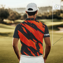 Load image into Gallery viewer, Black and Orange Flame Golf polo shirts for mens Custom mens golf outfit, personalized golf gifts NQS10069