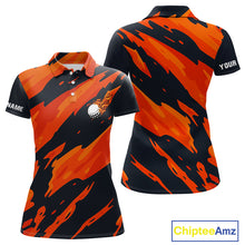 Load image into Gallery viewer, Black and Orange Flame Golf polo shirts for Women Custom ladies golf outfit, personalized golf gifts NQS10069
