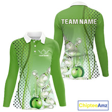 Load image into Gallery viewer, Women bowling polo, quarter zip shirts Custom bowling team jerseys, gift for Bowlers | Green NQS10072