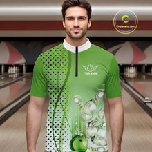 Load image into Gallery viewer, Mens bowling polo, quarter zip shirts Custom bowling team jerseys, gift for Bowlers | Green NQS10072