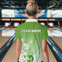 Load image into Gallery viewer, Women bowling polo, quarter zip shirts Custom bowling team jerseys, gift for Bowlers | Green NQS10072