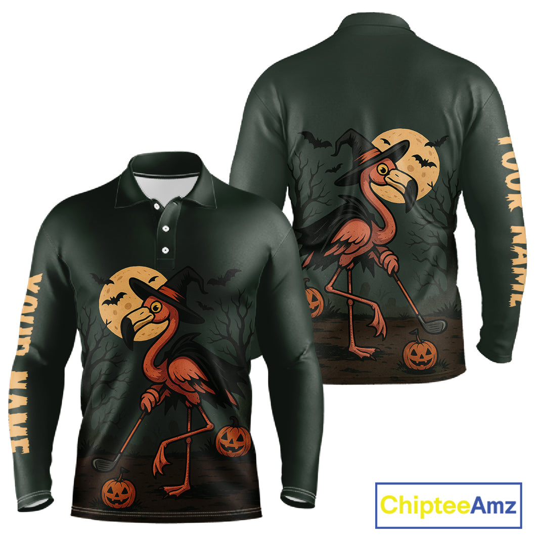 Halloween flamingo Mens golf polo shirt custom Halloween golf tops for men, unique golf gifts NQS10378