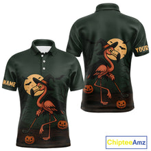 Load image into Gallery viewer, Halloween flamingo Mens golf polo shirt custom Halloween golf tops for men, unique golf gifts NQS10378