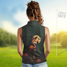 Load image into Gallery viewer, Halloween flamingo Women Sleeveless Polo Shirt custom Halloween golf top for ladies, unique golf gift NQS10378