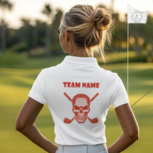 Load image into Gallery viewer, Orange argyle plaid pattern Skull White Golf polo shirt for Women custom Halloween ladies golf attire NQS10357