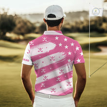 Load image into Gallery viewer, Pink American Flag Men golf polo shirt custom patriotic golf outfits men, cool golf gifts NQS10092