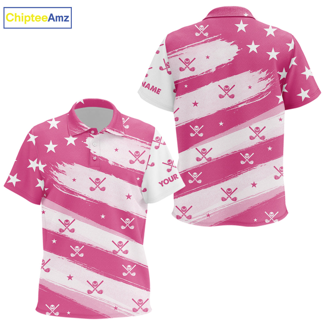 Pink American Flag Kid golf polo shirt custom patriotic golf outfits kid, cool golf gifts NQS10092