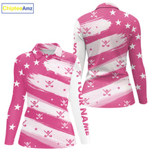 Load image into Gallery viewer, Pink American Flag Women golf polo shirt custom patriotic golf outfits ladies, cool golf gifts NQS10092