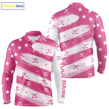 Load image into Gallery viewer, Pink American Flag Men golf polo shirt custom patriotic golf outfits men, cool golf gifts NQS10092