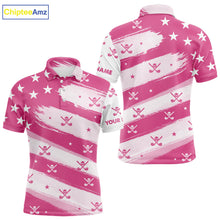 Load image into Gallery viewer, Pink American Flag Men golf polo shirt custom patriotic golf outfits men, cool golf gifts NQS10092