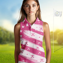 Load image into Gallery viewer, Pink American Flag Womens Sleeveless polo shirt, patriotic golf outfits ladies, cool golf gifts NQS10092
