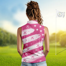 Load image into Gallery viewer, Pink American Flag Womens Sleeveless polo shirt, patriotic golf outfits ladies, cool golf gifts NQS10092