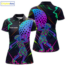 Load image into Gallery viewer, Colorful Neon skull golfer Women golf polo shirt custom golf attire for ladies, cool golf gifts NQS10098