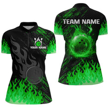Load image into Gallery viewer, Personalized black and green Flame bowling Polo, Quarter Zip shirts for Women, custom bowling jerseys NQS8292