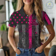 Load image into Gallery viewer, Custom Pink Grunge American Flag Patriotic Skull Golf Shirt For Women, Retro Ladies Golf top NQS10482