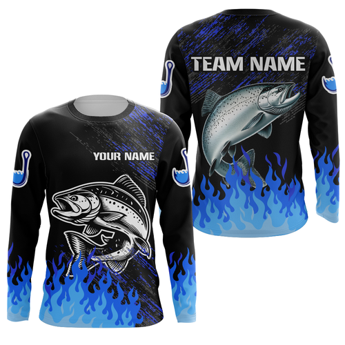 Blue fire Salmon fishing Custom performance long sleeve Salmon fishing tournament shirts for team NQS9742