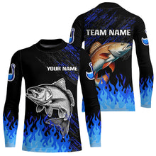 Load image into Gallery viewer, Blue fire Redfish fishing Custom performance long sleeve Red Drum fishing tournament shirts for team NQS9743