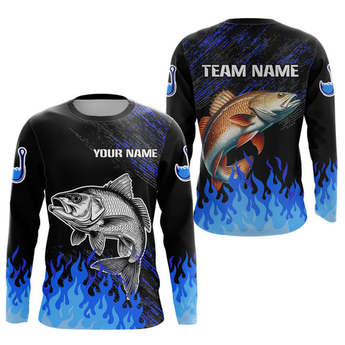 Blue fire Redfish fishing Custom performance long sleeve Red Drum fishing tournament shirts for team NQS9743