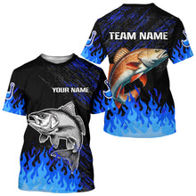 Load image into Gallery viewer, Blue fire Redfish fishing Custom performance long sleeve Red Drum fishing tournament shirts for team NQS9743