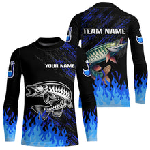 Load image into Gallery viewer, Blue fire Musky fishing Custom performance long sleeve flame Muskie fishing tournament shirts for team NQS9744