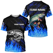 Load image into Gallery viewer, Blue fire Musky fishing Custom performance long sleeve flame Muskie fishing tournament shirts for team NQS9744