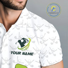 Load image into Gallery viewer, Green and White golf camo Men golf polo shirts custom golf wear for mens, best golf gifts NQS10170