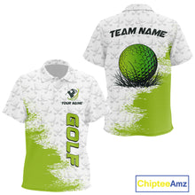 Load image into Gallery viewer, Green and White golf camo Kid golf polo shirts custom golf wear for Kid, best golf gifts NQS10170