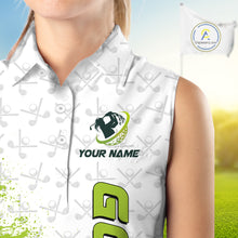 Load image into Gallery viewer, Green and White golf camo Women sleeveless polo shirt custom golf wear for ladies, best golf gifts NQS10170