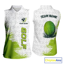 Load image into Gallery viewer, Green and White golf camo Women sleeveless polo shirt custom golf wear for ladies, best golf gifts NQS10170