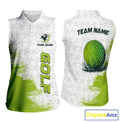 Green and White golf camo Women sleeveless polo shirt custom golf wear for ladies, best golf gifts NQS10170