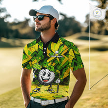 Load image into Gallery viewer, Green and Yellow camo funny golf ball Mens golf polo shirts custom team golf outfits for men NQS10176