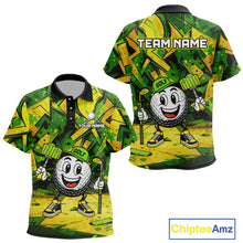 Load image into Gallery viewer, Green and Yellow camo funny golf ball Kid golf polo shirt custom team golf outfits for Kid NQS10176