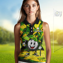 Load image into Gallery viewer, Green and Yellow camo funny golf ball Women sleeveless polo shirt custom team golf outfits for ladies NQS10176