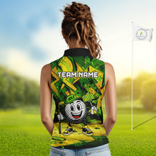 Load image into Gallery viewer, Green and Yellow camo funny golf ball Women sleeveless polo shirt custom team golf outfits for ladies NQS10176
