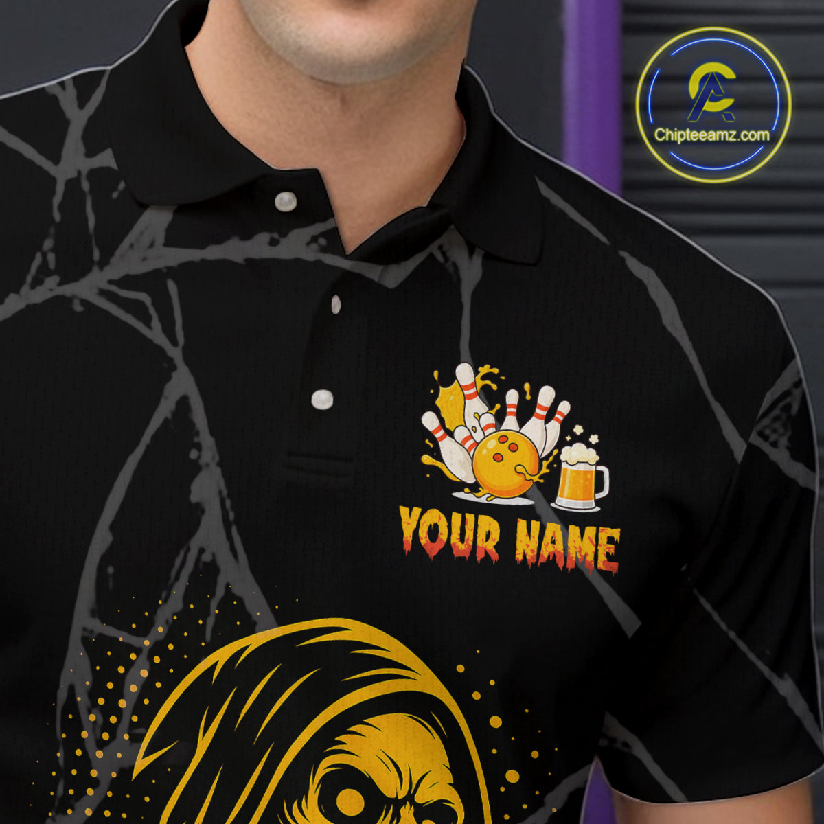 Bowling And Beer Custom Skull Bowling Shirts For Men, Halloween Bowling Outfits NQS10518